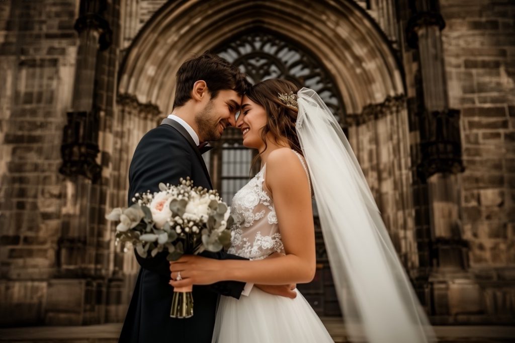 Hochzeitsfotograf aus Köln fotografiert Brautpaar vor dem Kölner Dom.